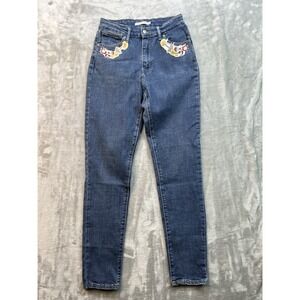 Levis 721 Women Sz 28 Designer Blue Jeans High Rise Skinny Floral Mom Stretch